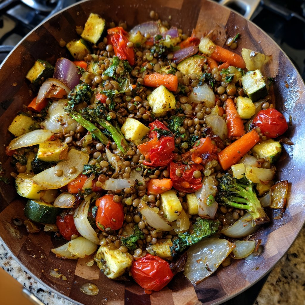 Roasted Veggie Lentil Skillet