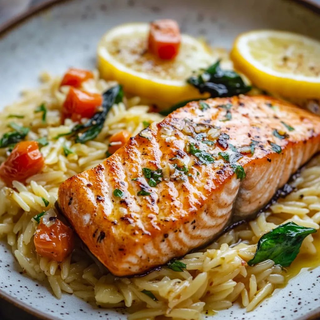 Seared Salmon with Lemon Orzo