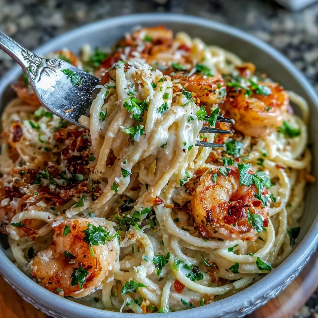 Shrimp Pasta With Garlic Cream Sauce