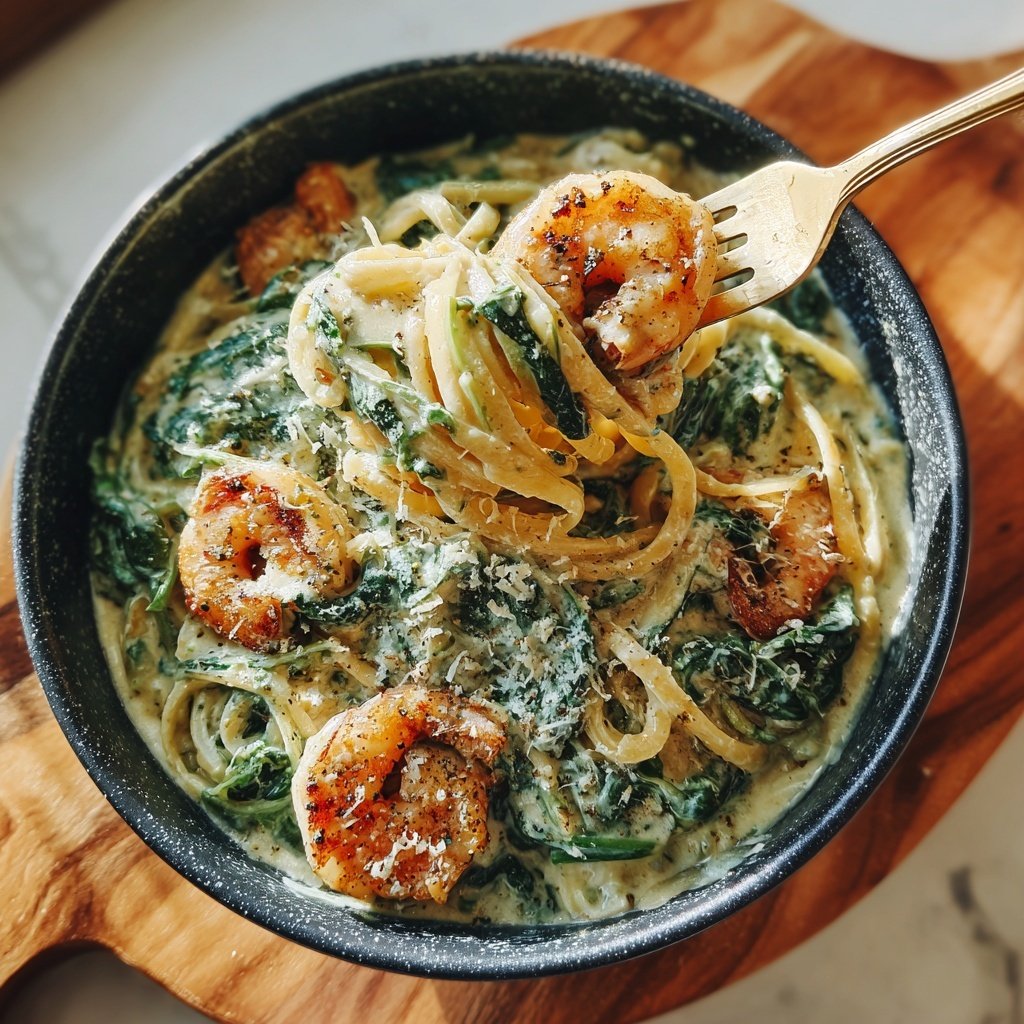 Shrimp And Spinach Cream Pasta